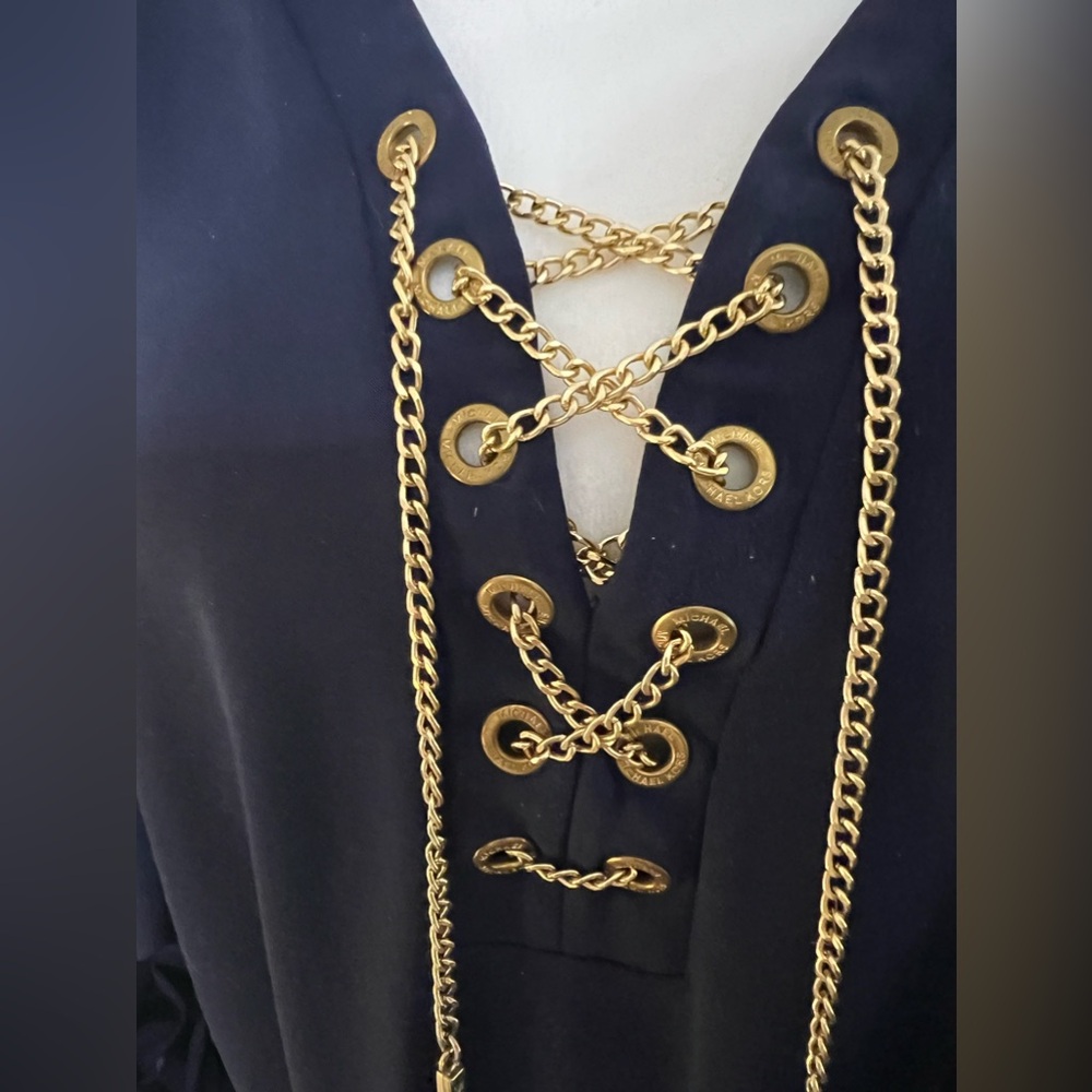 Michael Kors Shirt Dress, Navy/Gold trim, Size L - Picture 13 of 15